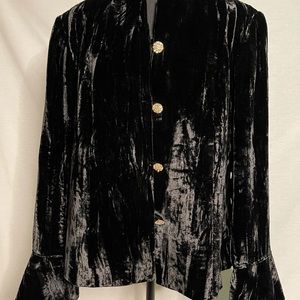 Bloomingdale’s black crushed velvet jacket with bell sleeves.  16W